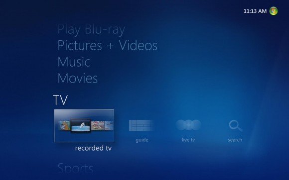 Windows Media Center - Home Screen